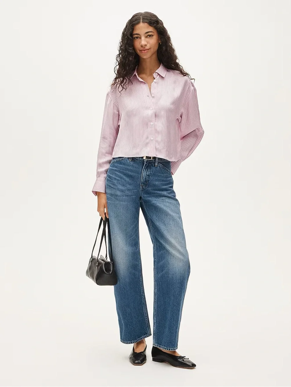 J. Crew Pink and White Striped Cropped Button-Down Shirt